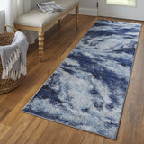 10' Blue and Ivory Abstract Power Loom Runner Rug