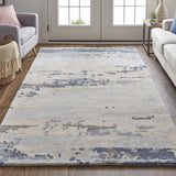 10' X 14' Ivory Blue And Brown Wool Abstract Tufted Handmade Area Rug