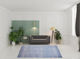 8' x 10' Blue and Silver Wool Striped Hand KNotted Area Rug