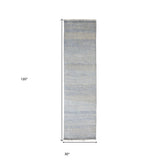 8' x 10' Blue and Silver Wool Striped Hand KNotted Area Rug