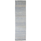 10' Blue and Silver Wool Striped Hand KNotted Runner Rug