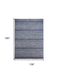 12' Blue And Gray Wool Striped Hand Knotted Runner Rug