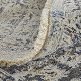 8' Ivory Blue And Gray Chevron Power Loom Distressed Runner Rug