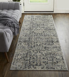 12' Ivory Gray And Taupe Abstract Power Loom Distressed Runner Rug With Fringe