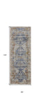 12' Ivory Orange And Blue Floral Power Loom Distressed Runner Rug With Fringe