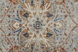 12' Ivory Orange And Blue Floral Power Loom Distressed Runner Rug With Fringe