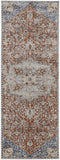 12' Orange Ivory And Blue Floral Power Loom Runner Rug With Fringe