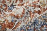 12' Orange Ivory And Blue Floral Power Loom Runner Rug With Fringe