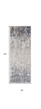 12' Tan Ivory And Blue Abstract Power Loom Distressed Runner Rug