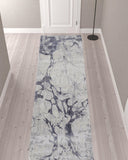 12' Ivory And Blue Abstract Power Loom Distressed Runner Rug