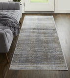 12' Taupe Silver And Tan Abstract Power Loom Runner Rug