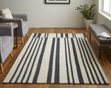 8' X 10' Ivory And Black Wool Abstract Tufted Handmade Area Rug