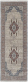 12' Gray Red And Blue Floral Power Loom Runner Rug