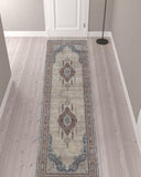 12' Gray Red And Blue Floral Power Loom Runner Rug