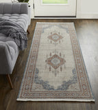 12' Gray Red And Blue Floral Power Loom Runner Rug