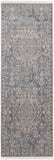 12' Blue And Ivory Floral Power Loom Runner Rug