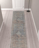 12' Blue Red And Gray Floral Power Loom Runner Rug