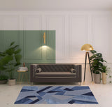 5' X 8' Blue And Silver Wool Geometric Tufted Handmade Area Rug