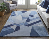 9' X 12' Blue And Silver Wool Geometric Tufted Handmade Area Rug