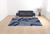 10' X 14' Blue And Silver Wool Geometric Tufted Handmade Area Rug