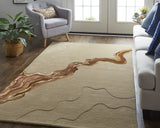 4' X 6' Taupe Blue And Ivory Wool Floral Tufted Handmade Area Rug