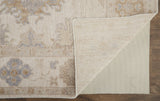 4' X 6' Ivory Tan And Blue Floral Hand Knotted Stain Resistant Area Rug