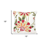 18"x18" Green and White 100% Cotton Floral Zippered Pillow