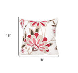 18"x18" Rose and White 100% Cotton Floral Zippered Pillow