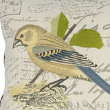 18"x18" Beige and Brown Bird Linen Blend Bird Print Zippered Pillow