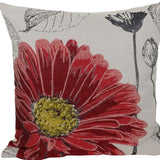 18"x18" Red Polyester and Cotton blend Floral Zippered Pillow