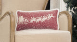 10"x20" Red and Off White Deer Snow Christmas Santa and Sleigh Polyester Zippered Pillow