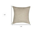 14" X 14" Beige and Green Thanksgiving Pumpkin Linen Blend Zippered Pillow With Embroidery