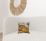 14" X 14" Green and Orange Thanksgiving Pumpkin Linen Blend Zippered Pillow With Embroidery