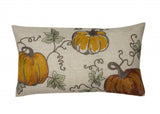 12" X 20" Green and Orange Thanksgiving Pumpkin Linen Blend Zippered Pillow With Embroidery