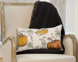 12" X 20" Green and Orange Thanksgiving Pumpkin Linen Blend Zippered Pillow With Embroidery