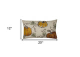 12" X 20" Green and Orange Thanksgiving Pumpkin Linen Blend Zippered Pillow With Embroidery