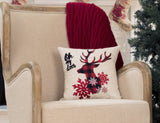 14" X 14" Beige and Red Deer Christmas Reindeer Linen Blend Zippered Pillow With Embroidery