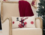 12" X 20" Beige and Red Deer Christmas Reindeer Linen Blend Zippered Pillow With Embroidery