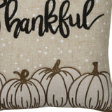 14" X 14" Beige and White Thanksgiving Pumpkin Linen Blend Zippered Pillow With Applique