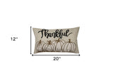 12" X 20" Beige and White Thanksgiving Pumpkin Linen Blend Zippered Pillow With Applique