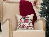 14" X 14" Beige and Red Christmas Linen Linen Blend Zippered Pillow With Embroidery