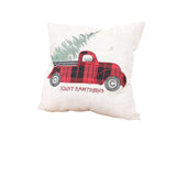 14" X 14" Beige and Red Christmas Holiday Red Truck Linen Blend Zippered Pillow With Embroidery