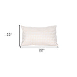 22" X 22" Beige and White Checkered Polyester Zippered Pillow