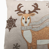 18" X 18" Beige and Brown Deer Christmas Reindeer Polyester Zippered Pillow