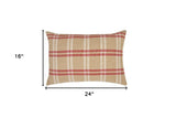 16" X 24" Brown and Red Checkered Linen Blend Zippered Pillow