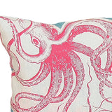 13" X 18" Red Orange Octopus Coastal Polyester Pillow With Applique