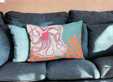 13" X 18" Red Orange Octopus Coastal Polyester Pillow With Applique