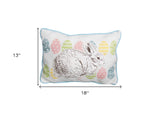 13" X 18" Blue and White Rabbit Easter Easter Bunny Jute Pillow With Applique