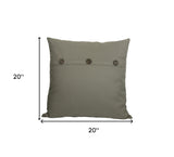 20" X 20" Gray Linen Blend Zippered Pillow With Buttons