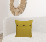 20" X 20" Yellow Linen Blend Zippered Pillow With Buttons